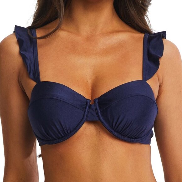 NWT Time and Tru Women's Navy Ruffle Underwire Bikini Top, size L (12-14) - Picture 1 of 7